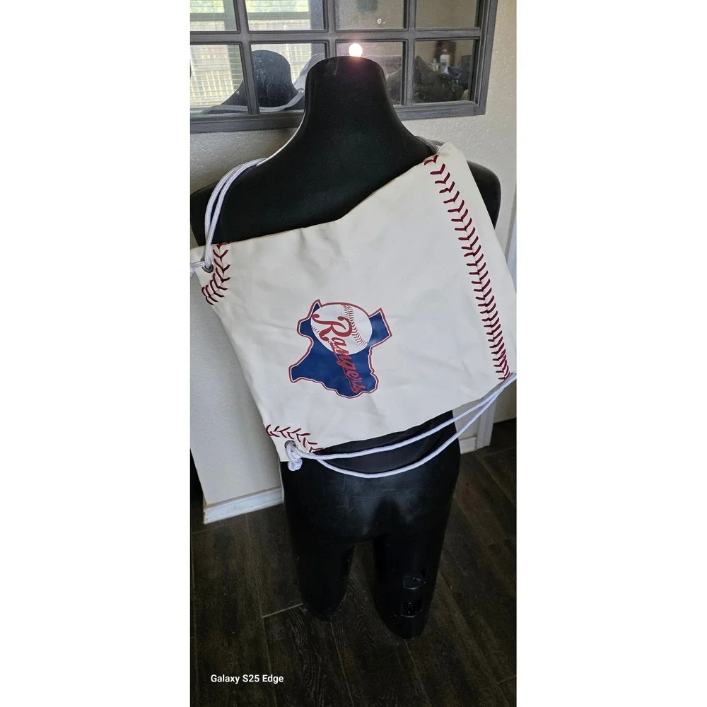 Texas Rangers MLB Drawstring Cinch Backpack White Baseball Stitching Bag